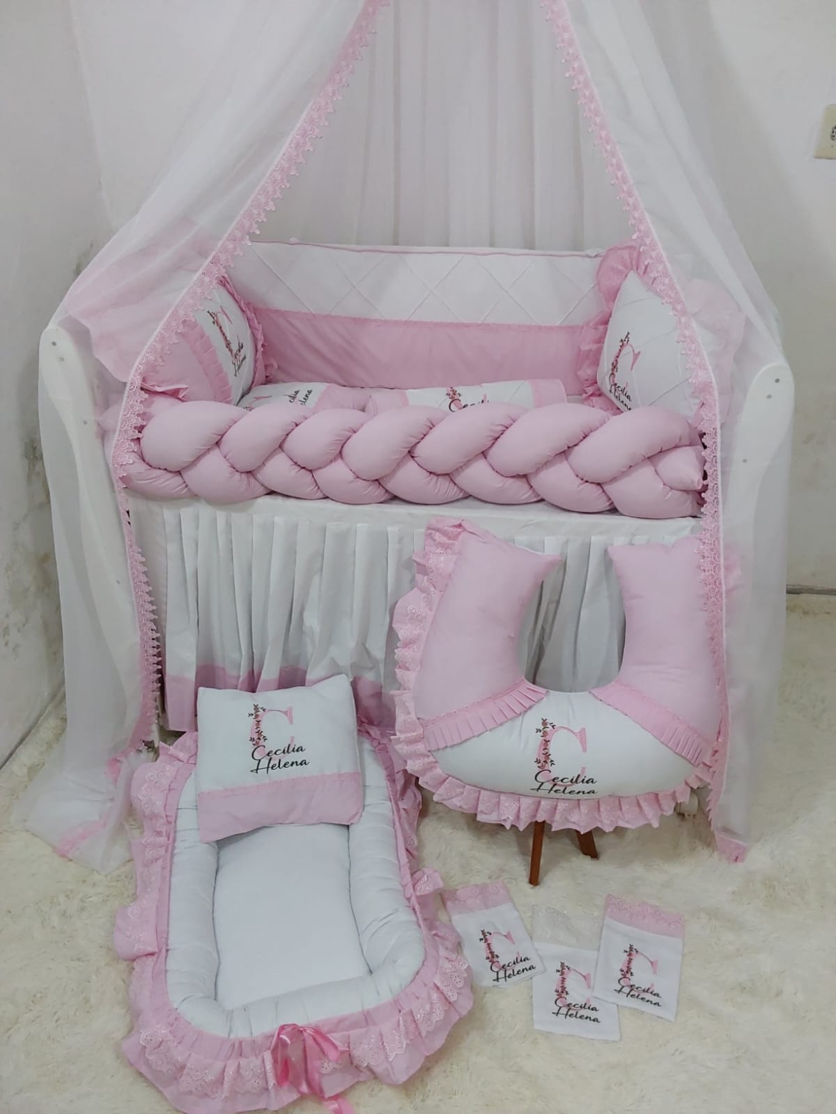 Kit de berço Rosa bb Personalizado - Imagem 4